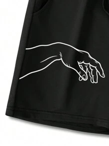 Manfinity Homme Plus Size Finger Print Drawstring Shorts With Pockets - Black - View 5