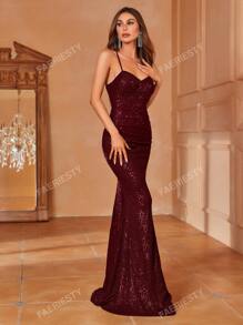 Faeriesty Faeriesty Elegant Spaghetti Strap Mermaid Evening Dress With Back Tie Detail - Perfect For Galas, Weddings, Red Carpet Events, Upscale Parties & Nightclubs