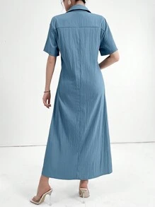 Mulvari Sommerkleid mit Kurzarm und Umlegekragen Einfarbig