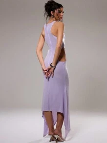 MUSERA Sequin Cut Out Wrap Maxi Dress Beach Ibiza Fits Spring Summer Elegant Vacation Sexy Romantic 90's Sundress Beach Sun Dress Wedding Guest Occasion - Mauve Purple - View 4