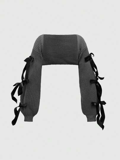 Kawaii Women Himekaji Casual And Versatile Cute Bow Tie Decorated Bishop Sleeve Cardigan, School Long Sleeve Tops