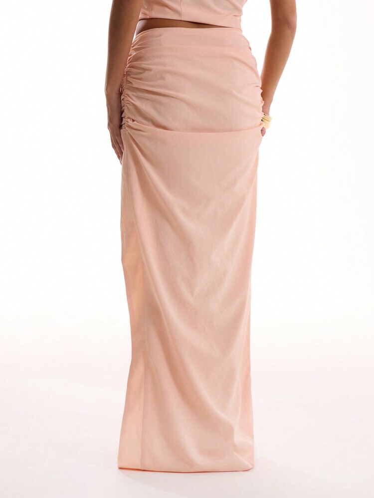 Ruched Split Maxi Skirt Elegant Summer Sexy Classy Vacation Chic