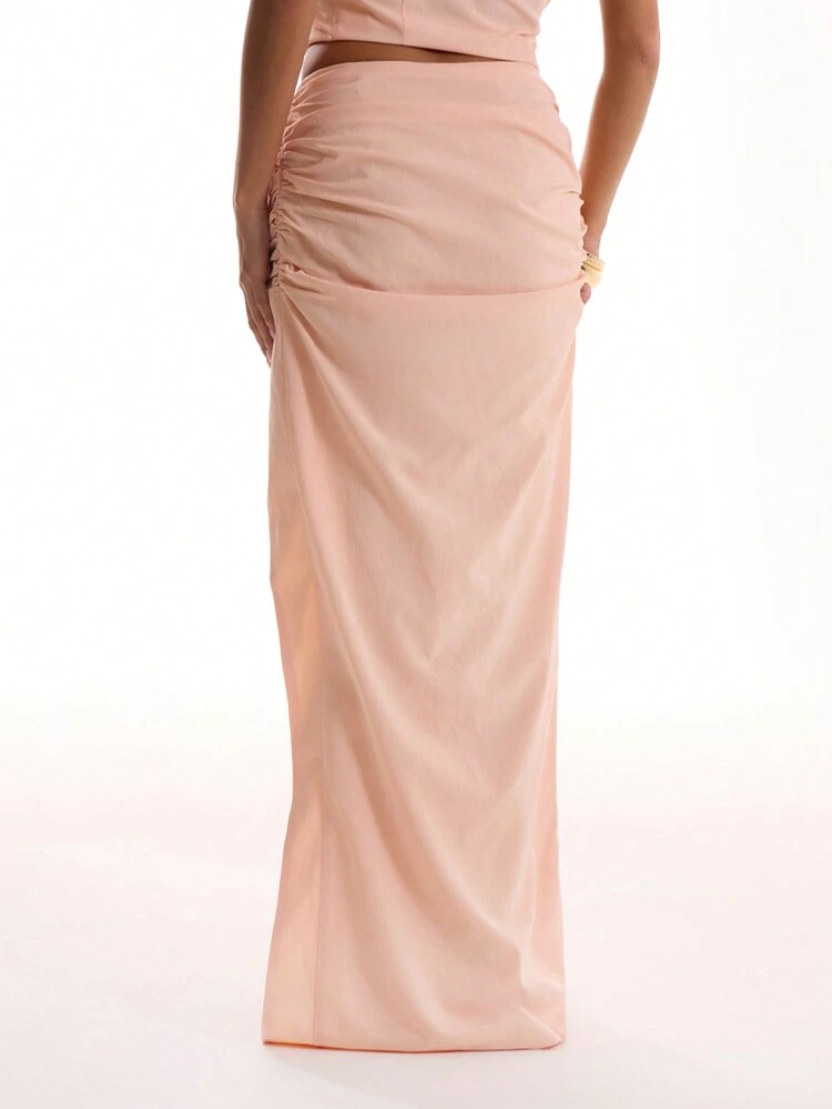 Ruched Split Maxi Skirt Elegant Summer Sexy Classy Vacation Chic