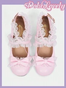 Dola Lovely Ladies Cute Girl Style Sweet Simple Bow Lace Lace Round Toe High Heel Comfortable Fashion Shoes, Graduation Heel, Prom Heels For Summer Spring Shoes Spring Break Easter