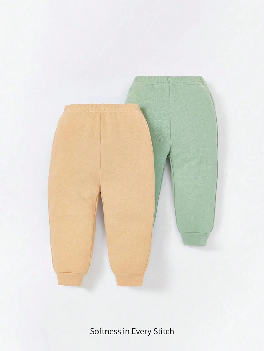 Cozy Pixies Newborn Baby 2pcs Solid Elastic Waist Joggers - Multicolor - View 1
