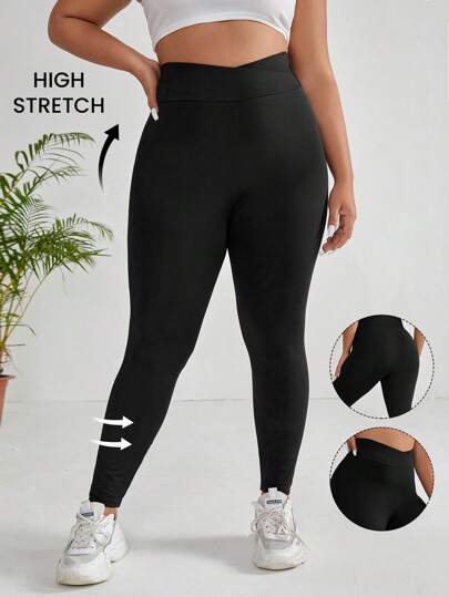 SHEIN EZwear 實心寬腰帶黑色緊身褲