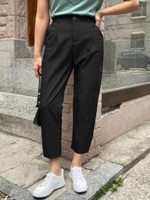 Calvaya Plus Size Solid Color Plain Fabric Casual Outing & Office Party Pants Fall Cloth For Women