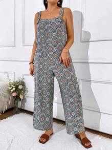 Breezaya Plus Size Women Summer Holiday Style Floral Print Loose Fit Overalls