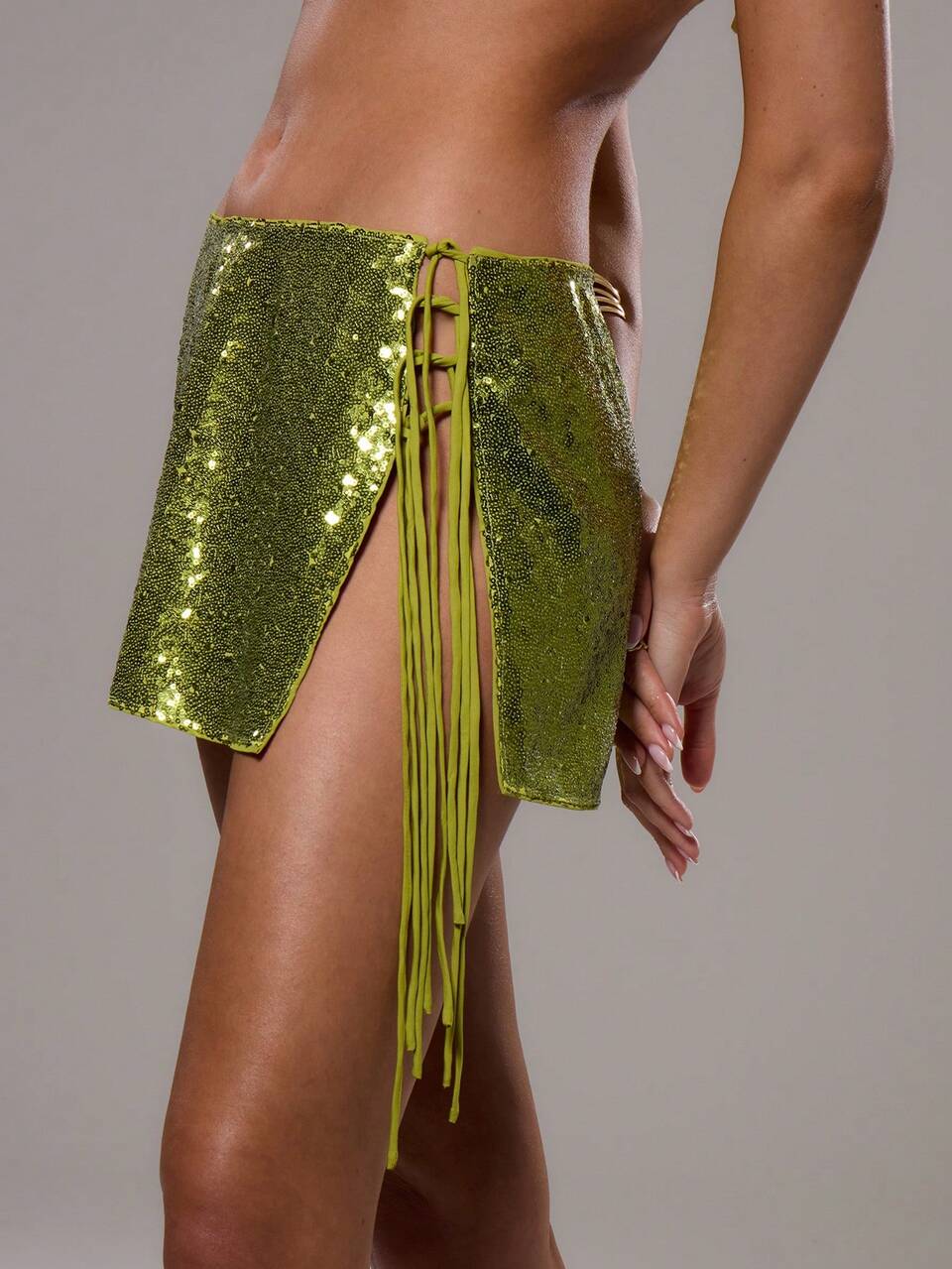 Sequin Tie Side Mini Skirt Ibiza Boho Holiday Vacation Festival Rave Going Out Sexy Club   Occasion Party Summer Elegant Y2K