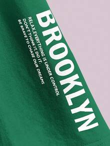 SHEIN Tween Boy Casual Thoải Mái In Chữ Cổ Tròn Tay Ngắn - màu xanh lá - Xem 4