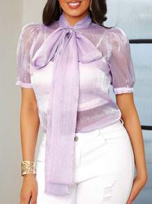 SHEIN Lady 女式上衣、夏季上衣、加大码上衣、短款女式上衣、图案衬衫、美国服装、高个子女式夏季套装、节日服装、夏季服装、狂欢节服装、长款女式连衣裙、婚宴礼服、夏季女式连衣裙 - 紫色 - 查看 3