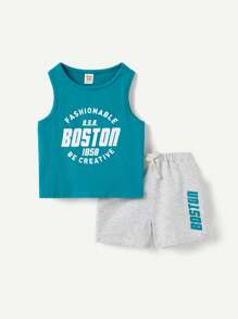 Cozy Pixies Baby Boy Letter Print Tank Top And Casual Shorts Set