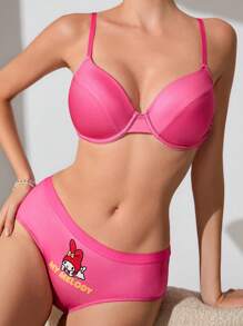 HELLO KITTY AND FRIENDS | SHEIN 女性2入組可愛性感加壓卡通印花內衣褲套裝，粉色 - 彩色 - 查看 3
