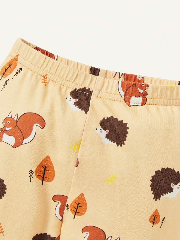 Baby Girl Snug Fit Cartoon Pattern Round Neck Short Sleeve Top And Pants Set
