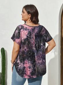 EMERY ROSE Áo thun tay cánh dơi nhuộm loang cổ tròn cỡ lớn mùa hè - Hồng - Xem 2