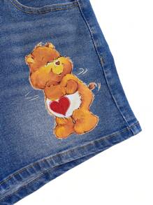 SHEIN X Care Bears Kvinnor Casual Cartoon Bear tryckta jeansshorts för sommaren - Blå - Visa 3