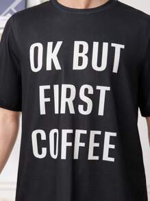 SHEIN Teen Boy Fashion Casual Letter Print Short Sleeve & Plaid Shorts Fire Retardant Pajamas Set