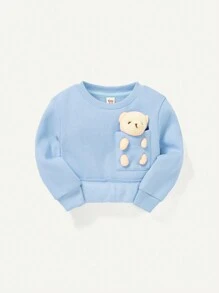 Cozy Pixies Bebé niña Pullover con parche de oso con bolsillo - Azul - Ver 5