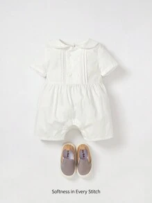 Baby Boy Fold Pleated Detail Peter Pan Collar Romper