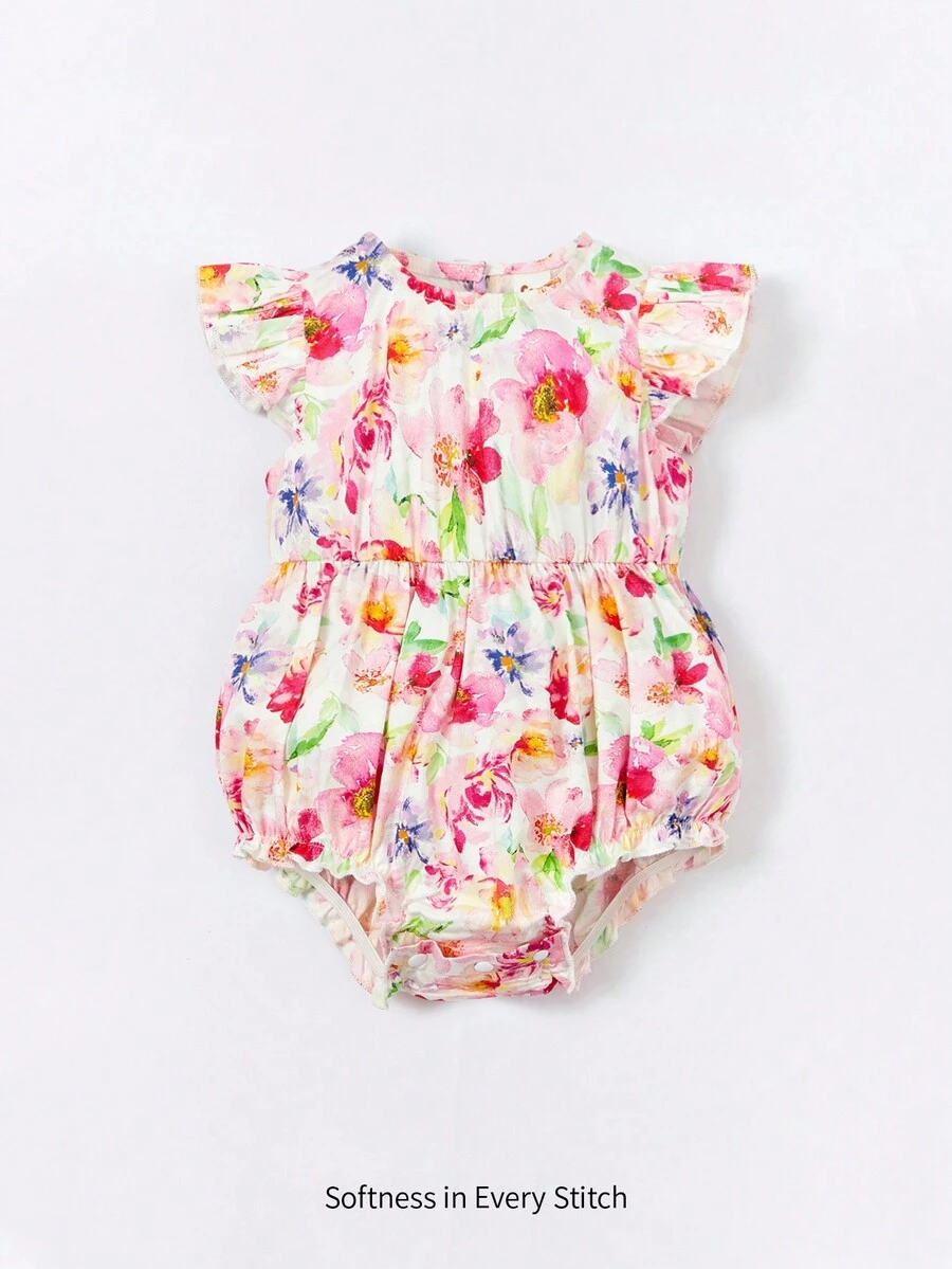 SHEIN 嬰兒印花荷葉邊連體衣 - 彩色 - 查看 1