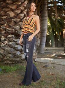 Forever 21 Women Summer Bohemian Style Wave Striped Ruffle Hem Camisole Top - Multicolor - View 4