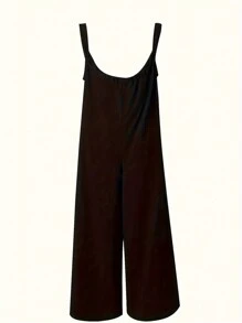 Quần yếm nữ cỡ lớn màu trơn, có túi, ống rộng, kiểu dáng thường ngày, màu đen, thích hợp cho mùa xuân. - màu đen - Xem 2