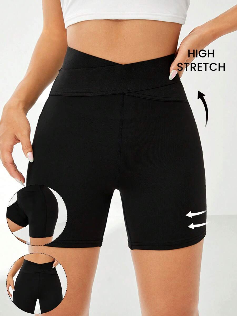 SHEIN EZwear 素色腰部交疊騎行褲