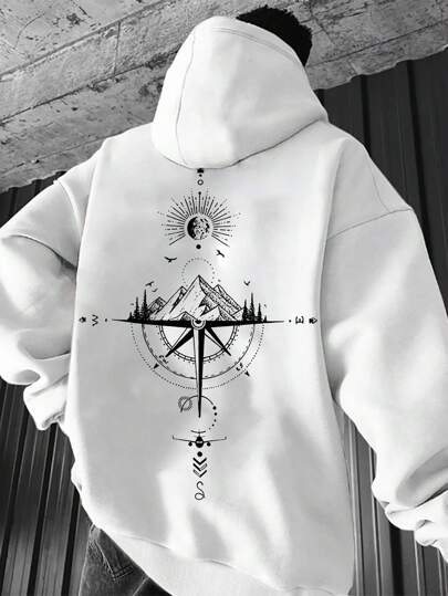 Manfinity EMRG 宽松男士连帽运动衫，背面带印花图案，适合外出穿着，长袖连帽衫，适合送给朋友、丈夫、男朋友的礼物，适合秋季