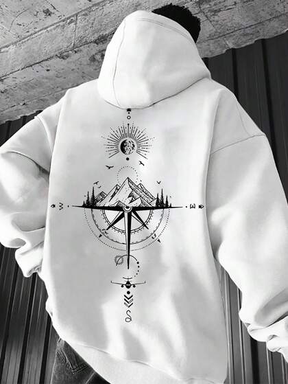 Manfinity EMRG sweat-shirt à capuche ample pour hommes avec imprimé au dos, manches longues, pour les sorties. Cadeau pour les amis, le mari, le petit ami. Pour l'automne.