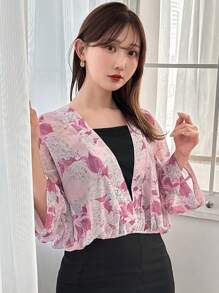 FRIFUL Designer Fashionable Floral-V Neck-Crossover Long Sleeve Shirt - Beige - View 4