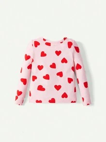 Baby Girl Snug Fit Pajamas, Round Neck, Normal Shoulder, Heart Patterned Top And Long Pants, 4pcs Set