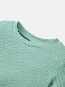 Cozy Pixies Baby Girl Letter Graphic Ribbed Knit Tee & Leggings - Mint Green - View 6