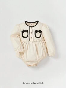 Cozy Pixies Baby Girl Contrast Binding Bow Front Bodysuit - Apricot - View 1