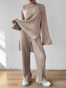 Chiquease Women Simple Vertical Striped Top And Pants Two-Piece Set - Baby Pink - View 5