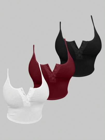 Zolique Women Summer Split Button Camisole With Multiple Colors Set