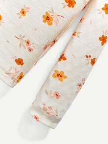 Cozy Pixies Baby Girl Snug Fit 4pcs Pajama Set, Including Floral Patterned Round Collar Top And Pants - Apricot - View 7