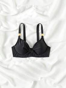 SHEIN Swim 女士纯色简约泳衣上衣，夏季海滩 - 黑色 - 查看 8