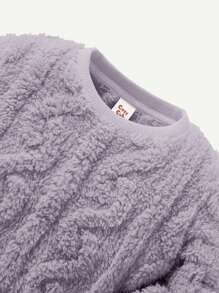 Cozy Pixies Baby Girl's Solid Color Fleece Drop Shoulder Sweatshirt And Pants Set, Mid-Thick - Purple - View 8