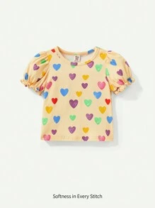 Cozy Pixies Camiseta De Manga Corta Para Bebé Niña Con Estampado De Corazones Y Burbujas - Amarillo - Ver 1