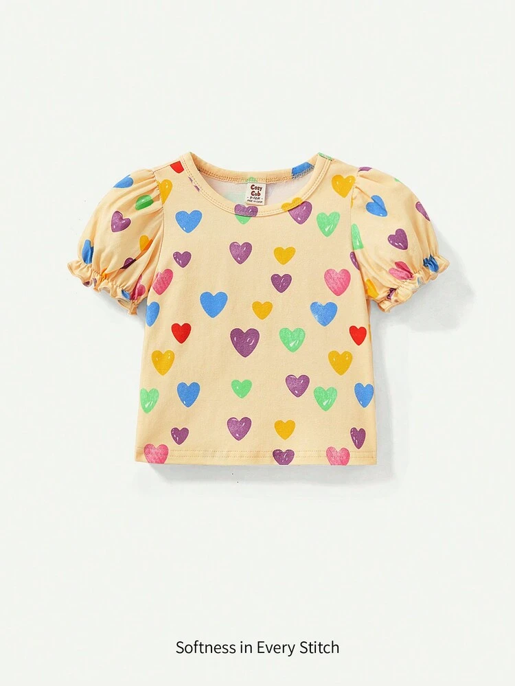 Baby Girl Heart Pattern Bubble Short Sleeve T-Shirt