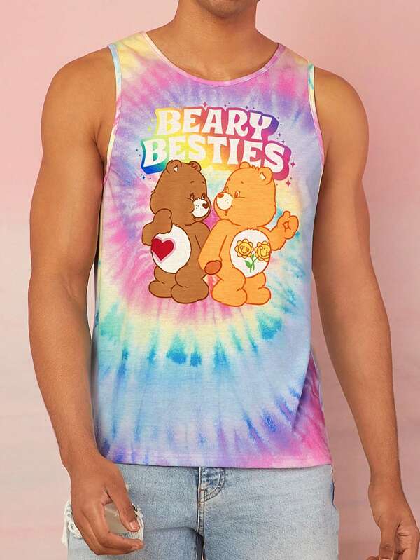 SHEIN X Care Bears Maieu de vară pentru bărbați, desene animate, fantezie, dopamină, vacanță, îngrijire, urs, curcubeu