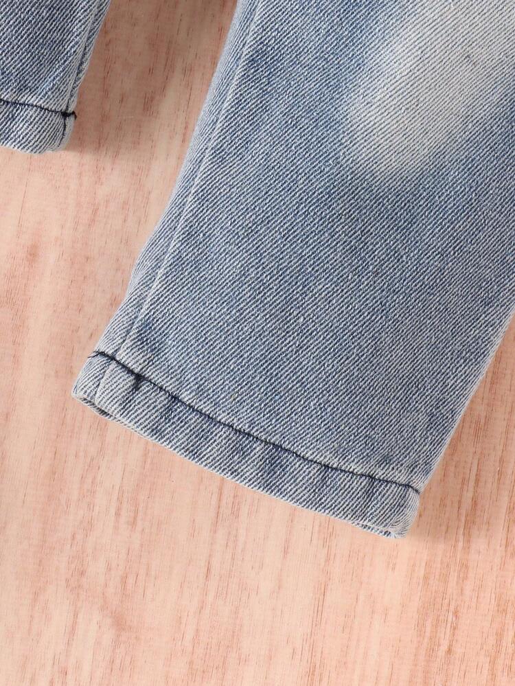 Baby Boy Summer Letter Print Short Sleeve Sports T-Shirt And Casual Denim-Effect Print Pants Outfits