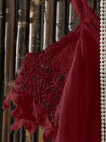 EMERY ROSE Plus Size Women Fashionable Cold Shoulder Asymmetrical Hem Dress - Red - View 4