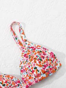 SHEIN Teen Girl Floral Print Halter Bikini Beach Vacation Swimwear Set