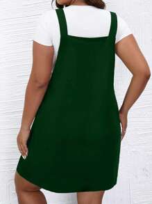 Calvaya Plus Solid Pinafore Dress Without Tee - Dark Green - View 2