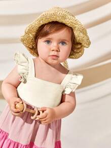 Cozy Pixies Baby Girl Square Neck Short Sleeve Colorblock Patchwork Dress