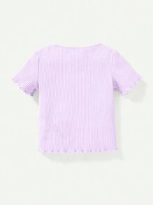 Cozy Pixies Baby Girl Solid Color Round Neck Scalloped Short Sleeve Top And Long Pants Four-Piece Set Matching Set - Purple - View 11