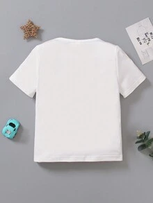 年輕男孩時尚夏季印花全配短袖襯衫 - 白色 - 查看 2