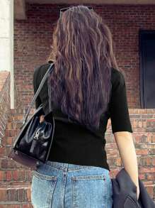 DAZY Parte superior de punto de cuello de polo con mangas cortas y media abertura, de verano, para mujer