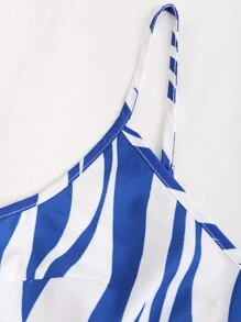 SHEIN LUNE Full All Over Print Summer Spaghetti Strap Dress - Blue - View 5